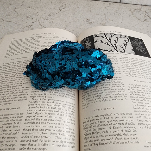 5 yards of Vintage 60s 70s turquoise teal blue metallic sequin trim - Picture 6 of 6